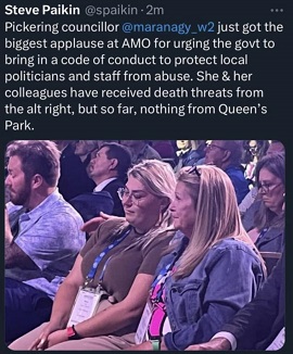 Steve Paikin's post on "X" re Mara Nagy's speech at annual AMO conference.
